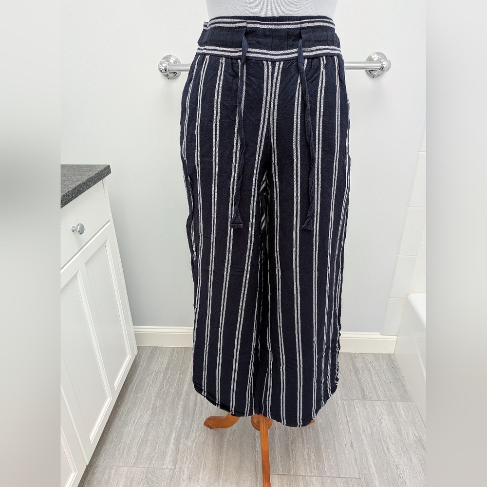 A New Day Navy and White Striped Linen Pants
